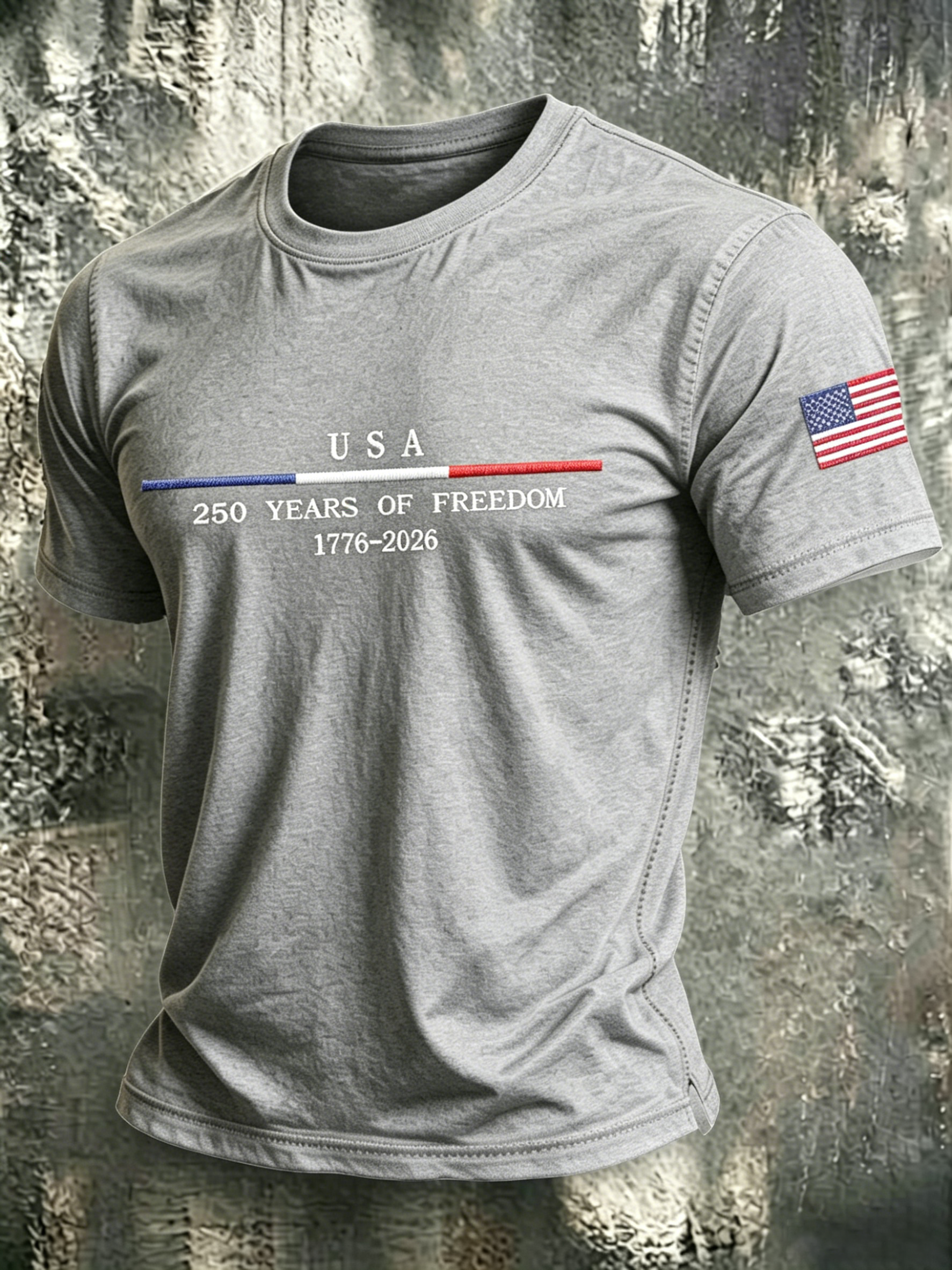 Men'S Casual USA 250Th Anniversary Embroidered Commemorative Round Neck T-Shirt