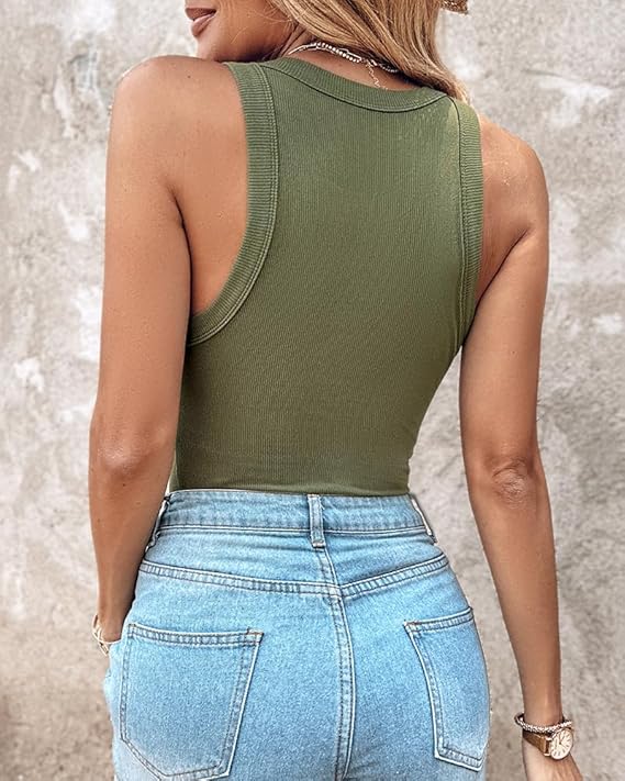 Round Neck Built-in Bra Ribbed Tank Top
