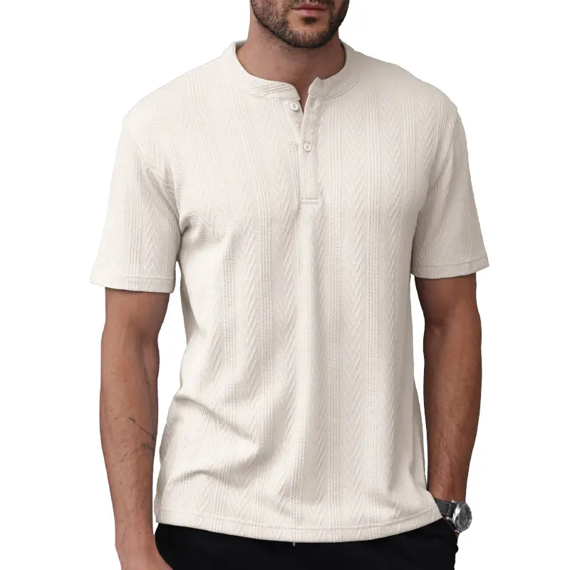 Men’s Textured Henley T-Shirt Short Sleeve Casual Top – Lightweight Breathable Summer Shirt