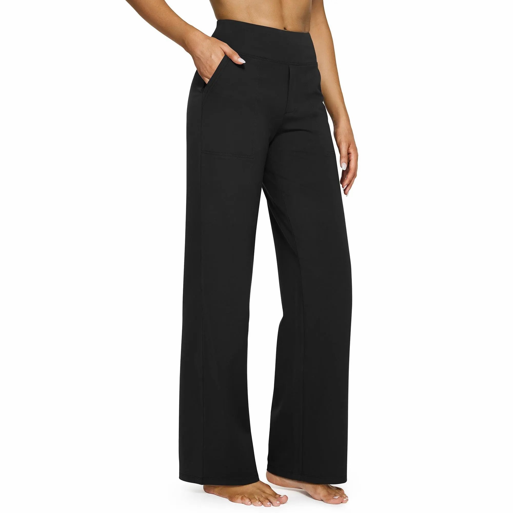 Women's High Waist Wide Leg Pants – Business Casual Yoga Sweatpants with Pockets