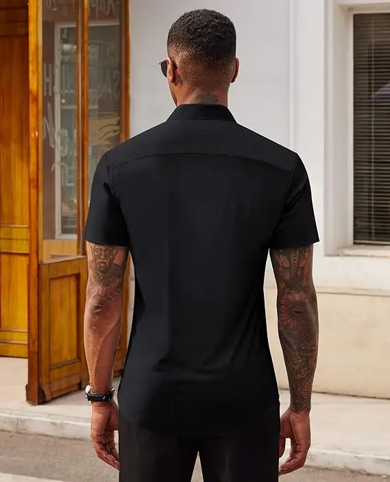 Stretch Dress Shirts for Men Short Sleeve Slim Fit