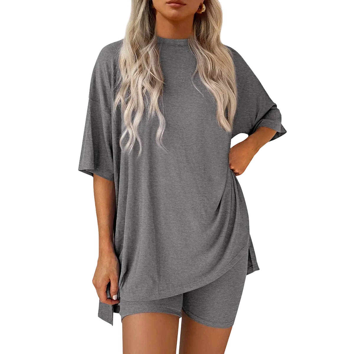 🔥Women's Two Piece Lounge Set Summer Casual Oversized Shirts Biker Shorts