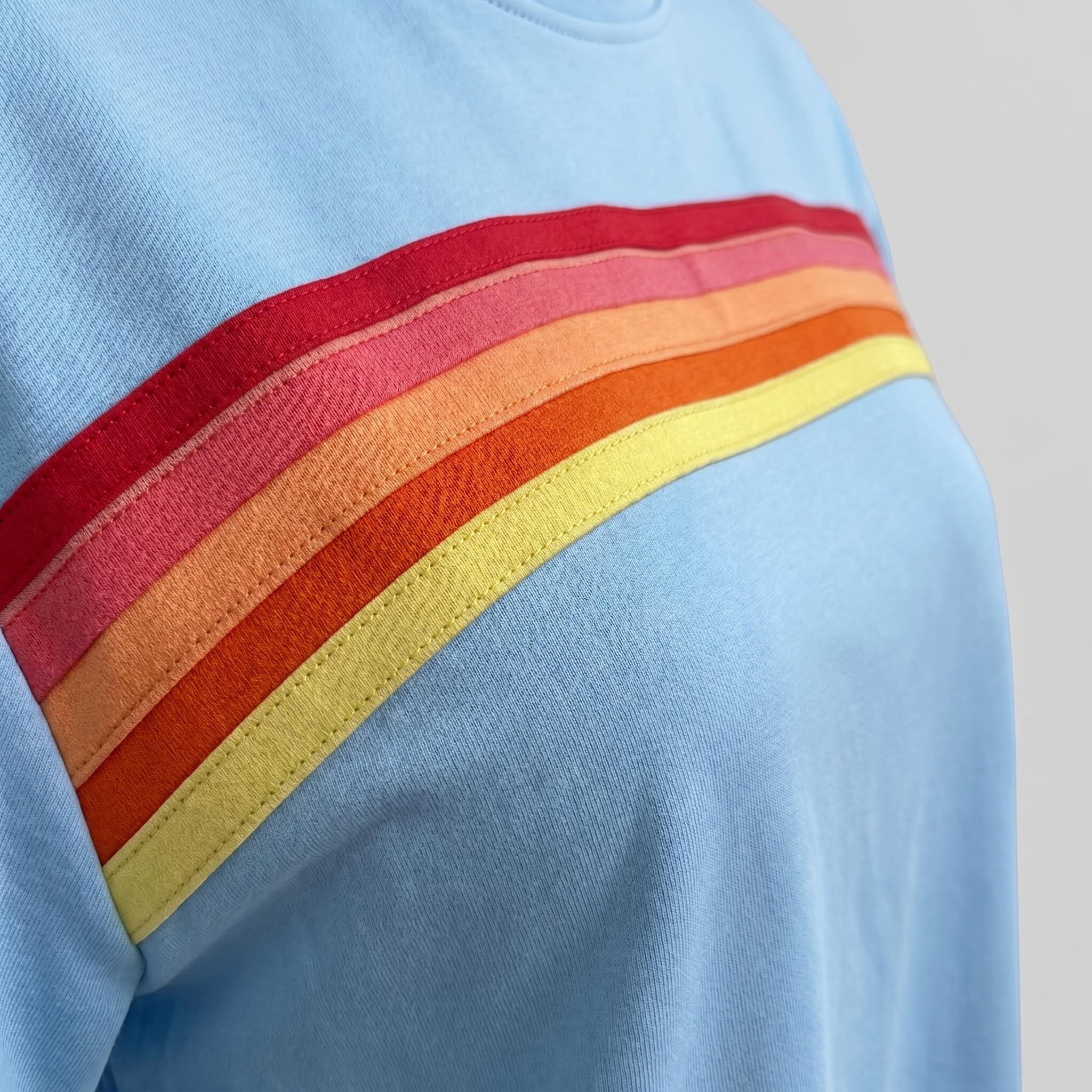 Women's Short Two-Piece Rainbow-Striped Outdoor Sports Set