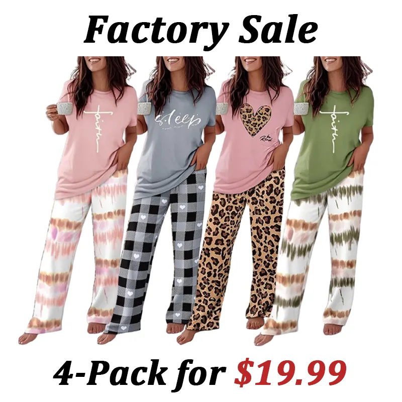 🔥HOT SALE🔥Women's 8 Piece Pajama Set - Short Sleeve Comfy Loungewear