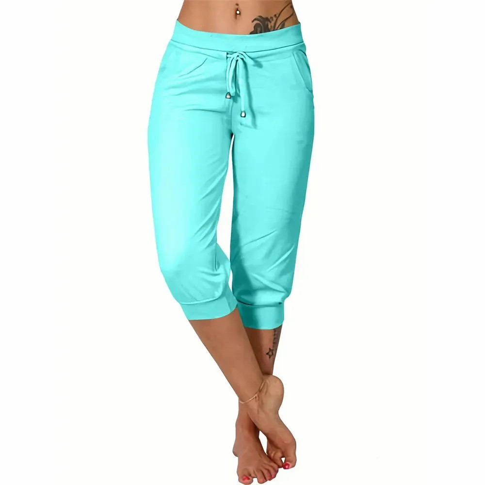 ⚡Final Clearance🔥[XS-5XL]Women's Plain Drawstring Waist Capris Pants