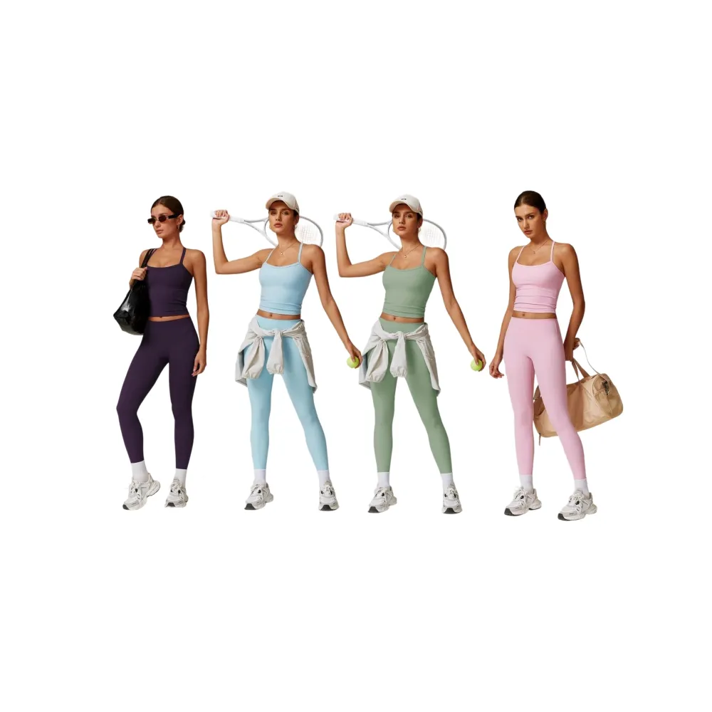 Women's Solid Cut Out Backless Cami Top & High Waist Leggings Tracksuit Set