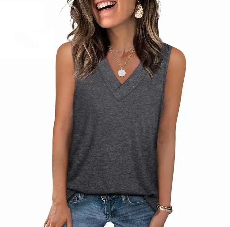 2025 Summer Women's V-Neck Tank Tops – Trendy Sleeveless Loose Fit Basic Tees