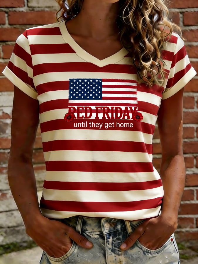 Women's Casual Red Friday Print Short-Sleeve T-Shirt