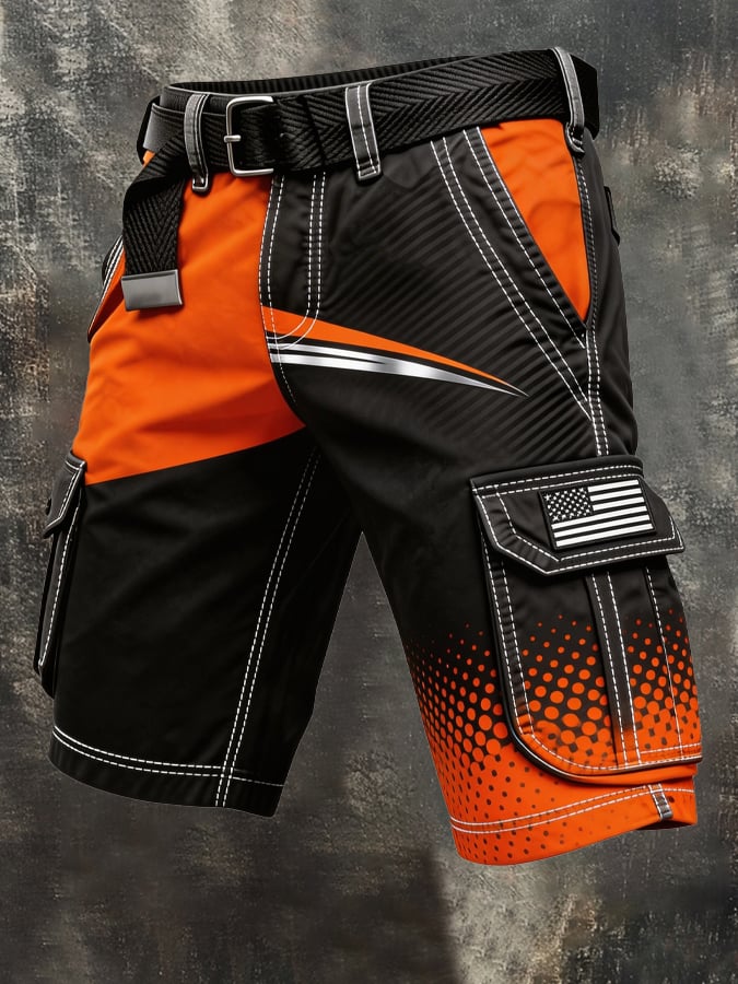 Men's Retro Color Block Patriot Pocket Cargo Shorts