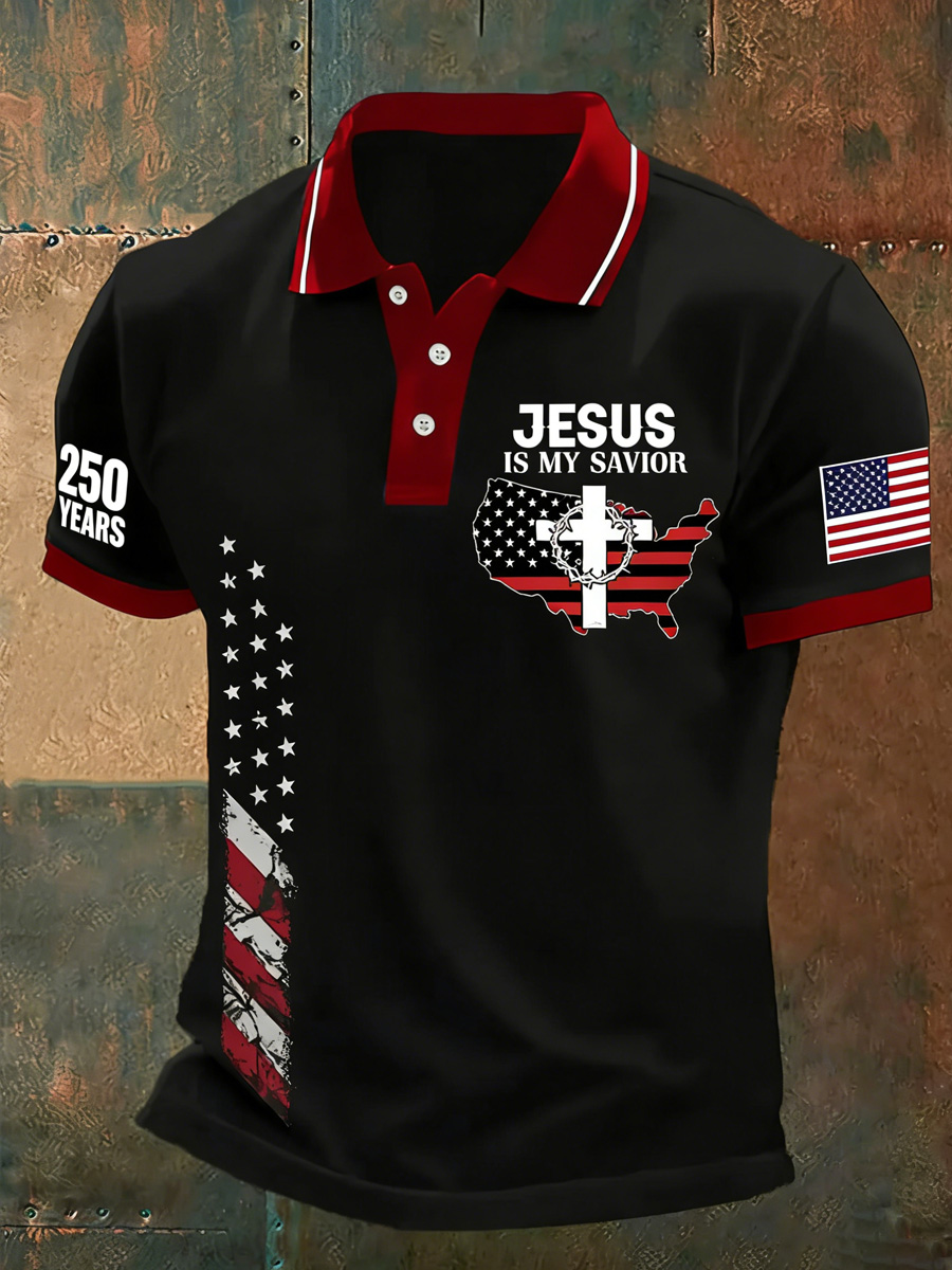 Men's Retro 250th Anniversary American Short-Sleeve Polo Shirt