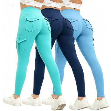 Women's 3-Pack Butt Lifting Leggings – High Waist Tummy Control with Flap & Side Pockets, Breathable Sporty Activewear for Yoga, Gym, Workout & Running