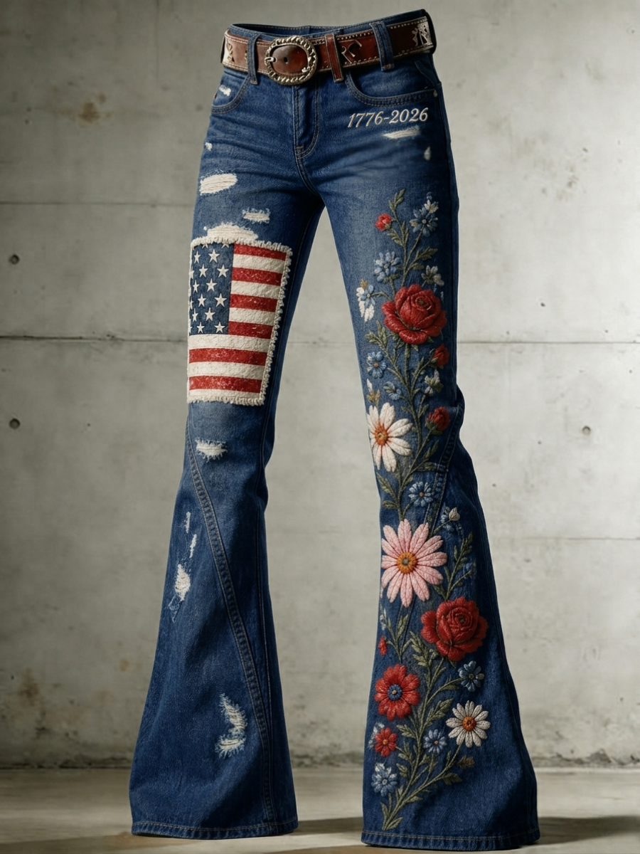 Women's 250th Anniversary Hot Diamond Printed Casual Jeans