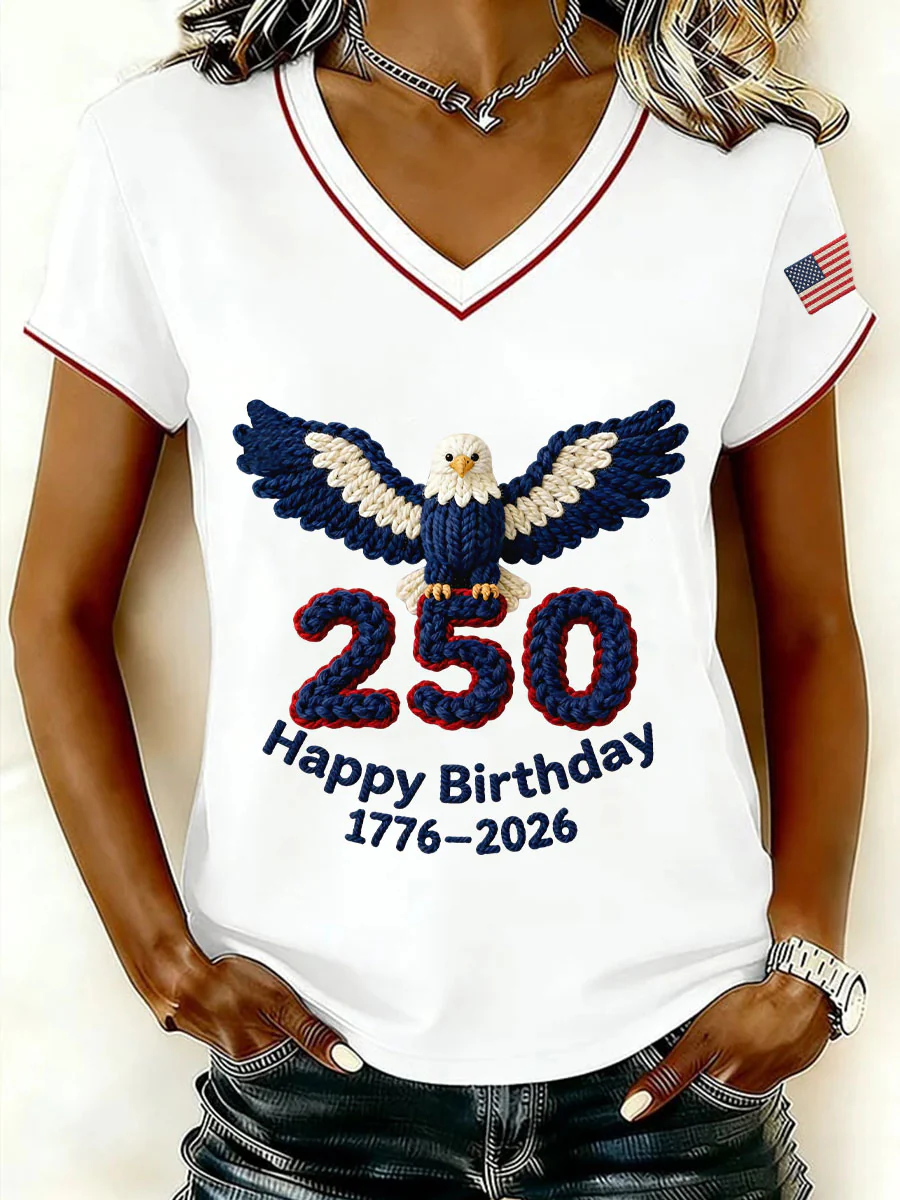 250 Week 1776-2026 Commemorative Year Woven Eagle V-Neck T-Shirt