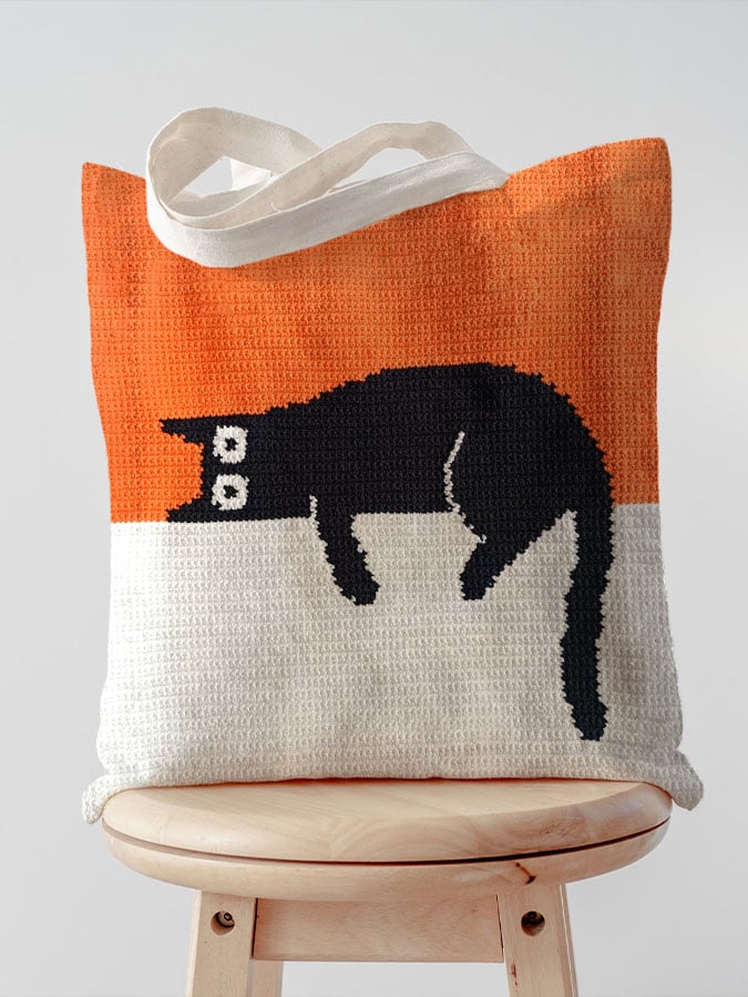 Black cat print canvas bag