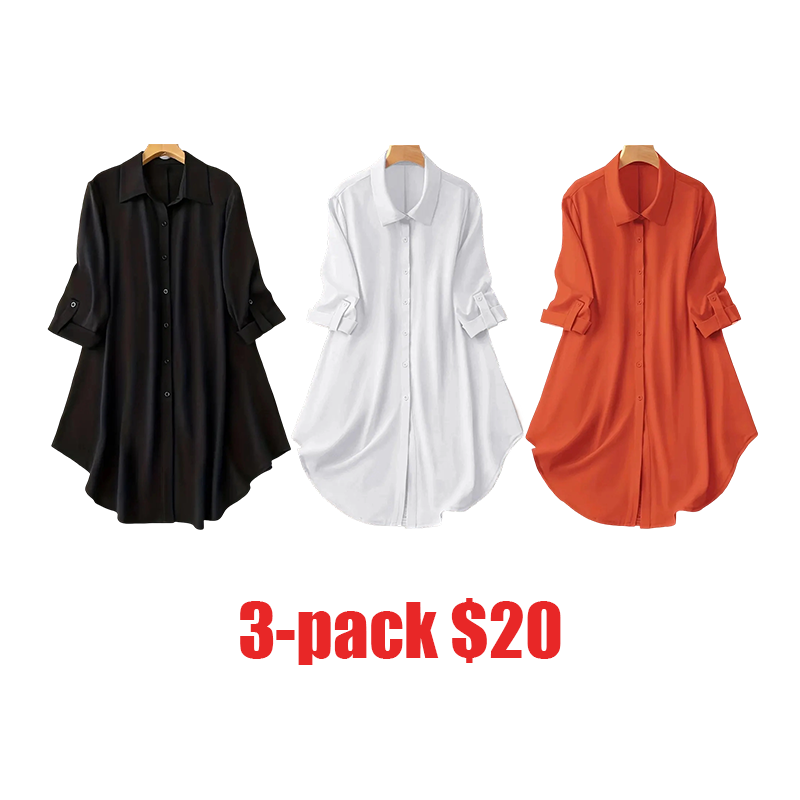 Women's Plus-Size Long Sleeve Button-Up Blouse – Elegant Collared Top for Spring & Fall Daily Wear
