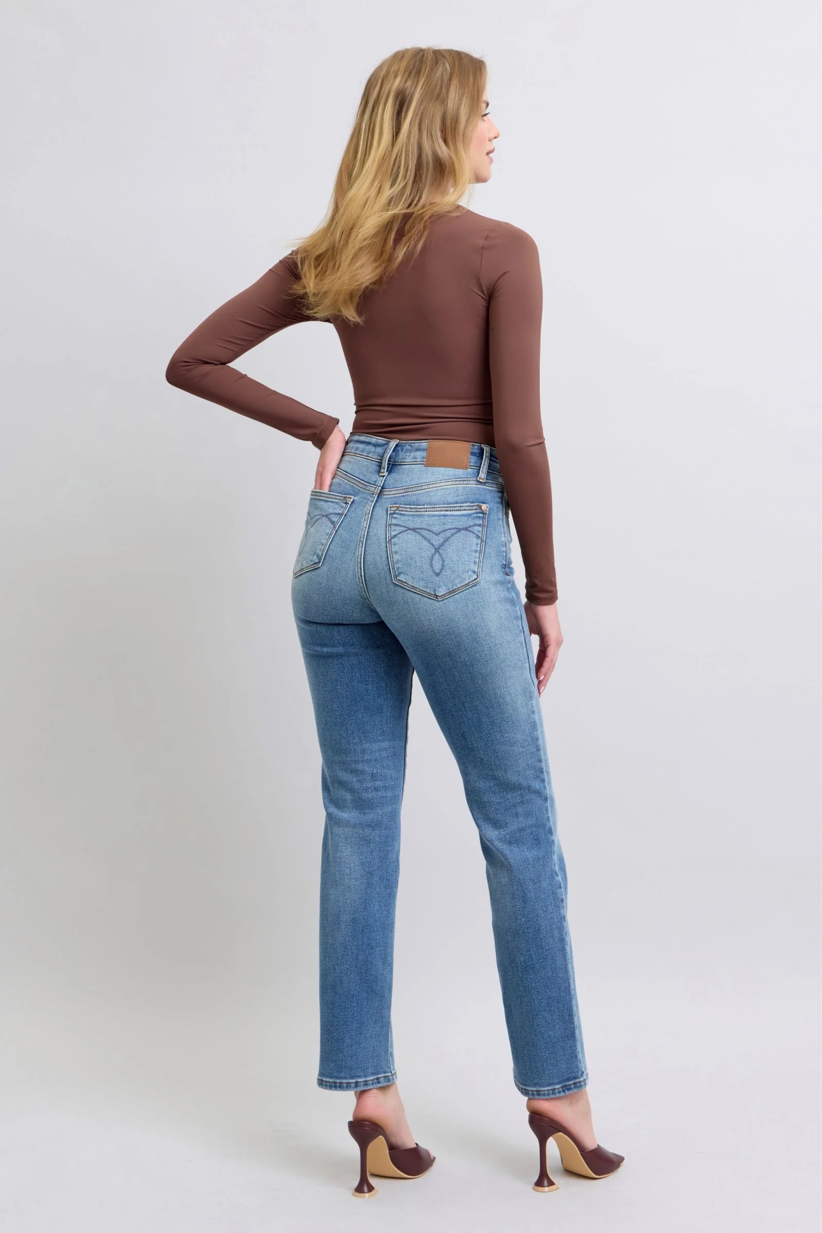 Blue Full Size Wash Thermal Straight Jeans with Pockets
