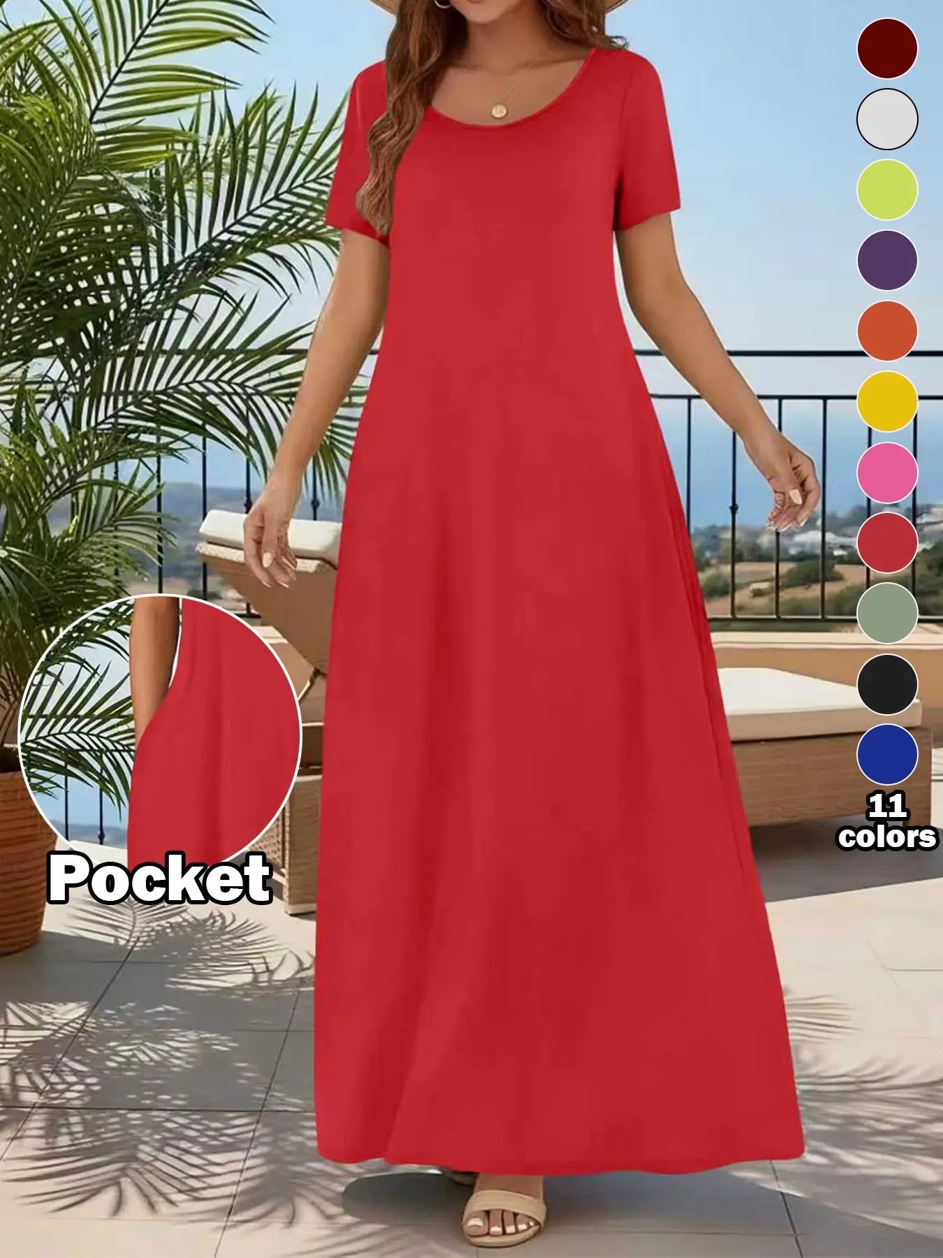Women's Casual Commuter Plain Minimalist Short Sleeve Dress with Pockets