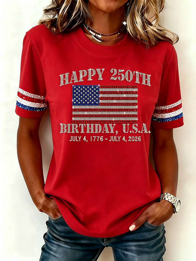 Women'S  Anniversary Flag Printed Casual T-Shirt