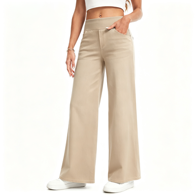 6-pack Women's Wide Leg Stretchy Jeans – Elastic High Waist Pull On Baggy Tummy Control Trousers for Casual Work Wear