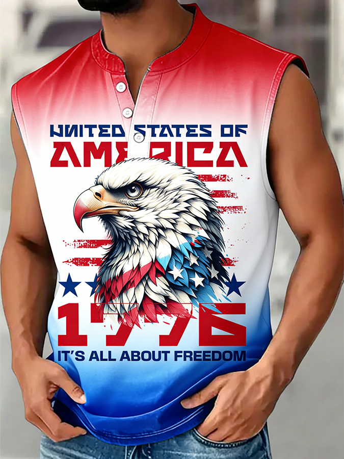 Men's USA 1776 It's All About Freedom Bald Eagle Sleeveless Top