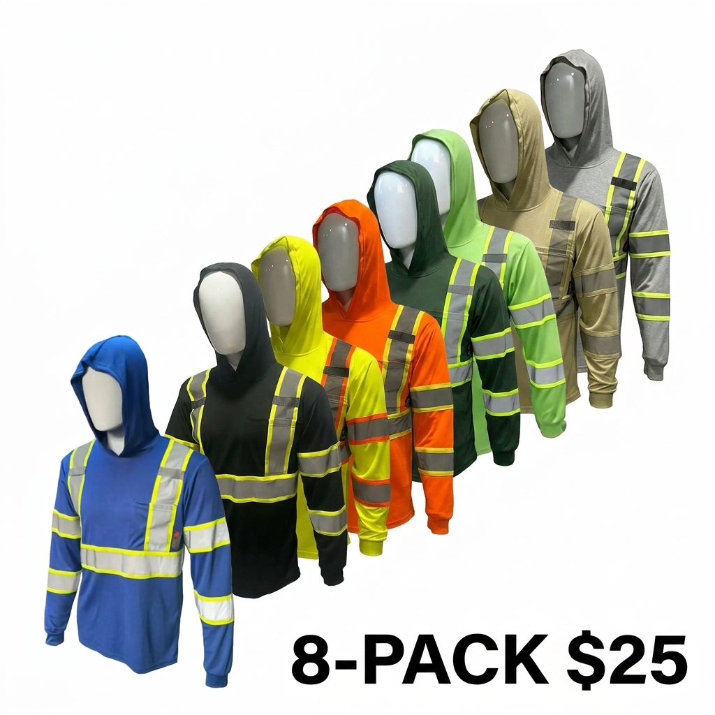 5 PACK SHIRT ST908 High Visibility Hoodie Long Sleeve Safety Shirt with hoodie Polyester Birdeye Mesh in various color
