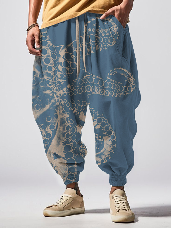 Men's Octopus Tentacle Pattern Art Print Loose Drawstring Waist Sweatpants