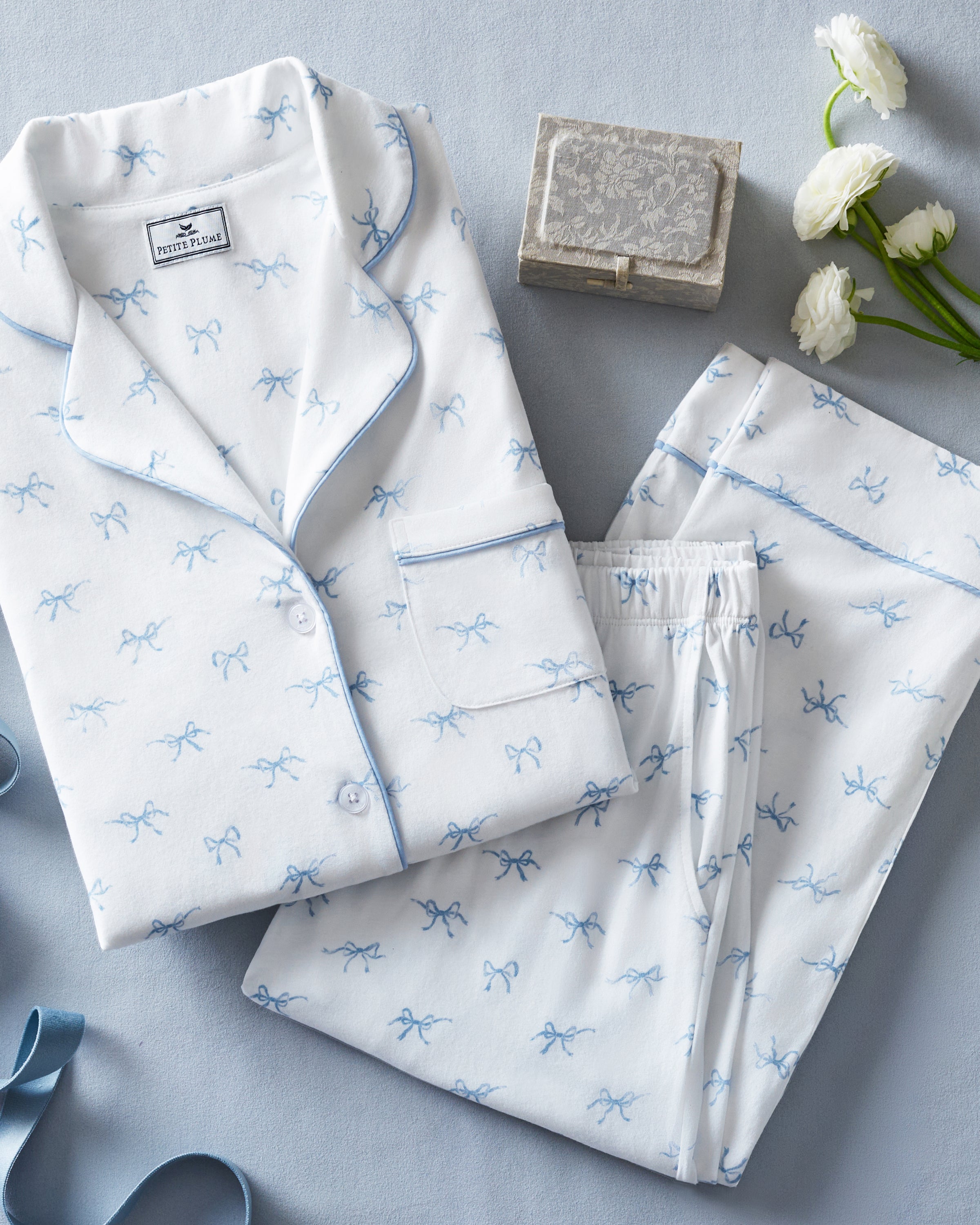 Women's Pima Pajama Set in Something Blue Bows