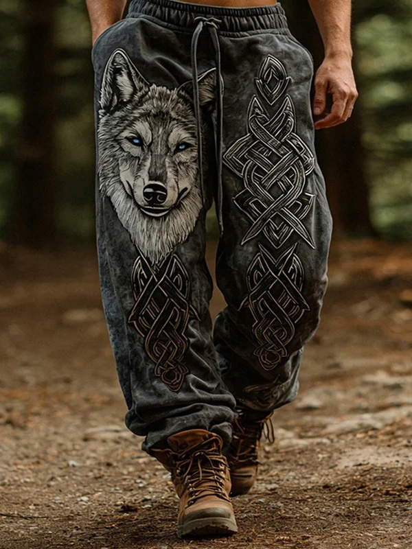 Men's Wolf Ethnic Patterns Art Print Joggers Sweatpants