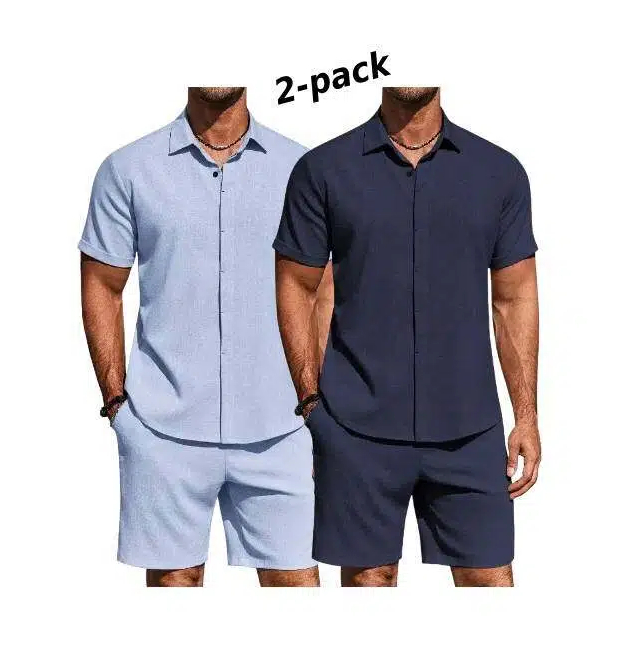 ⚡ Men's Summer Beach Outfit - Linen Shirt & Shorts Set 🔥