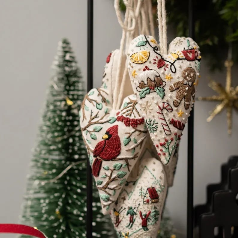 DIY Heart Shaped Hand Embroidered Christmas DIY material kit