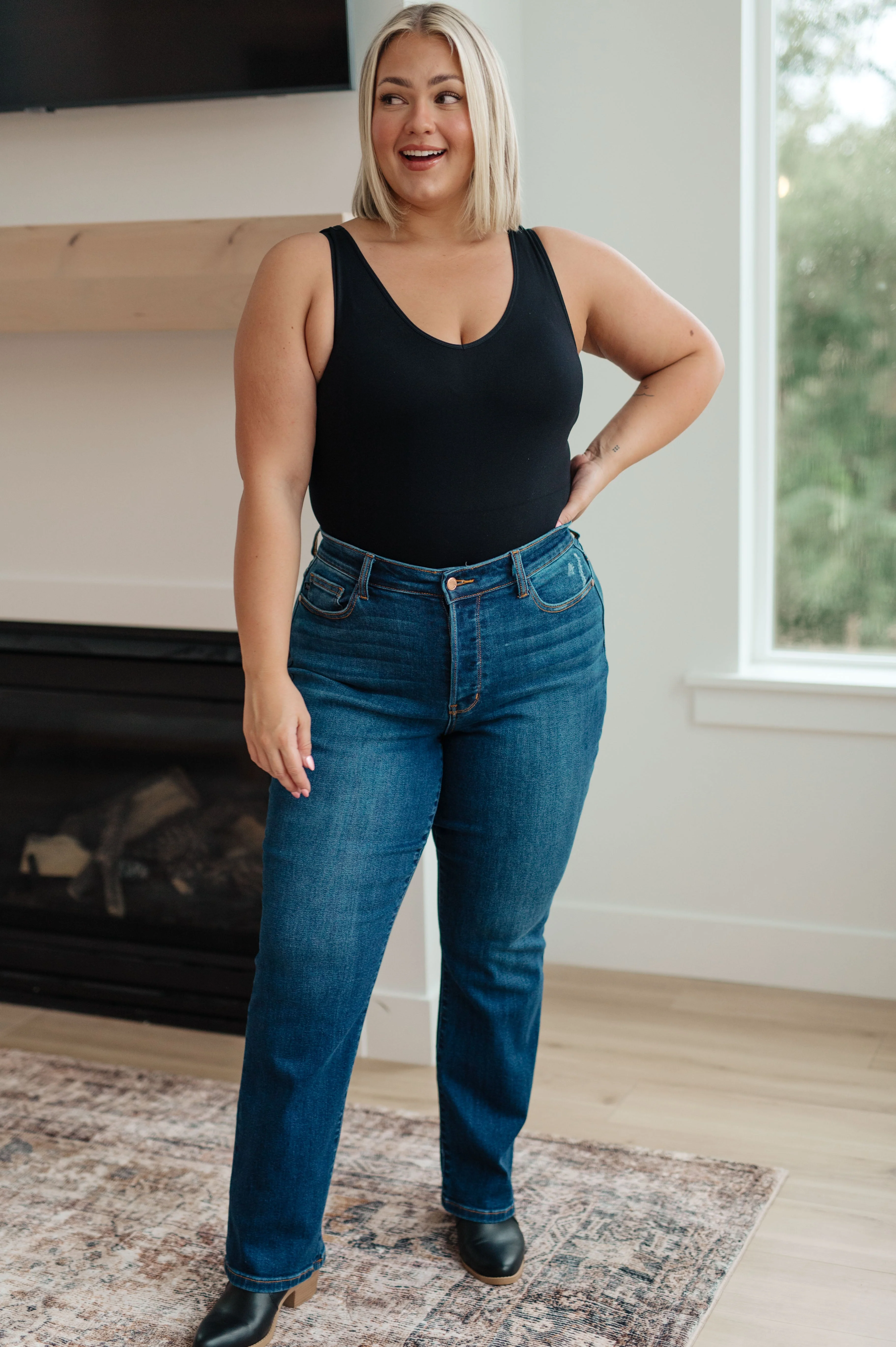 Blue Pippa High Rise Button Fly Dad Jeans