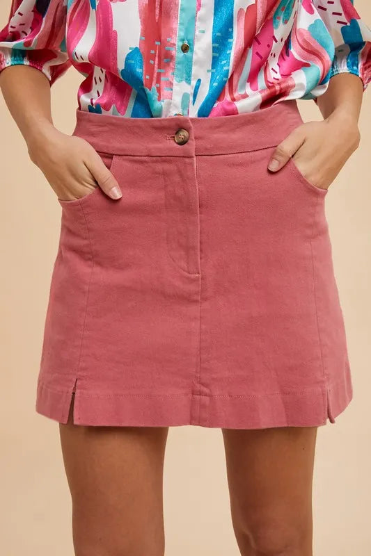 Comfort Stretch Cotton Slit Detailed Mini Skirt