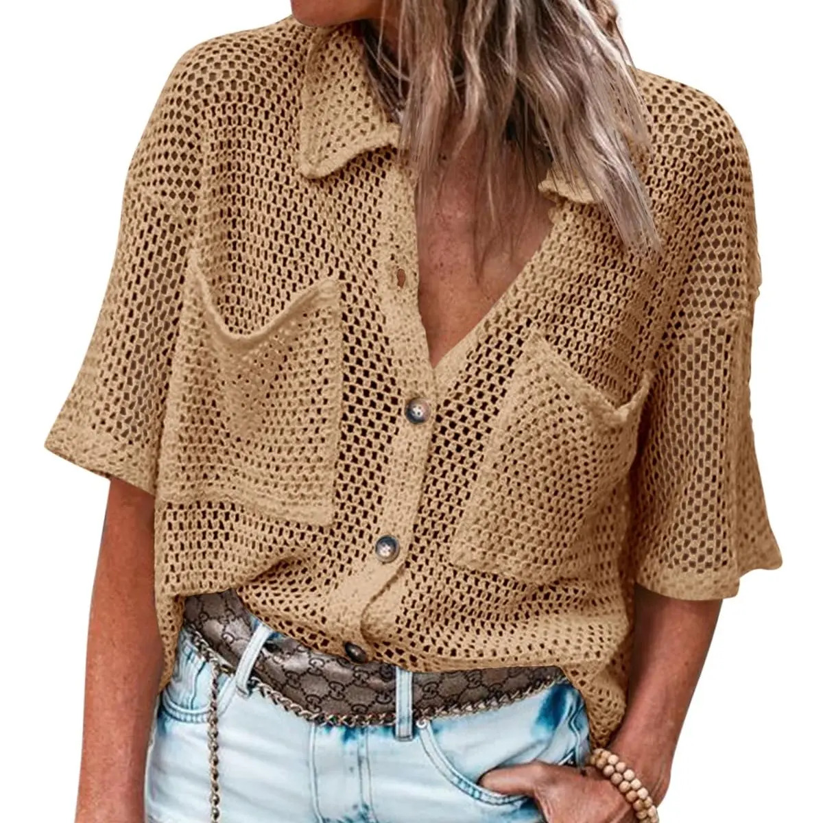 Women's Lightweight Crocheted Cardigan Sweater