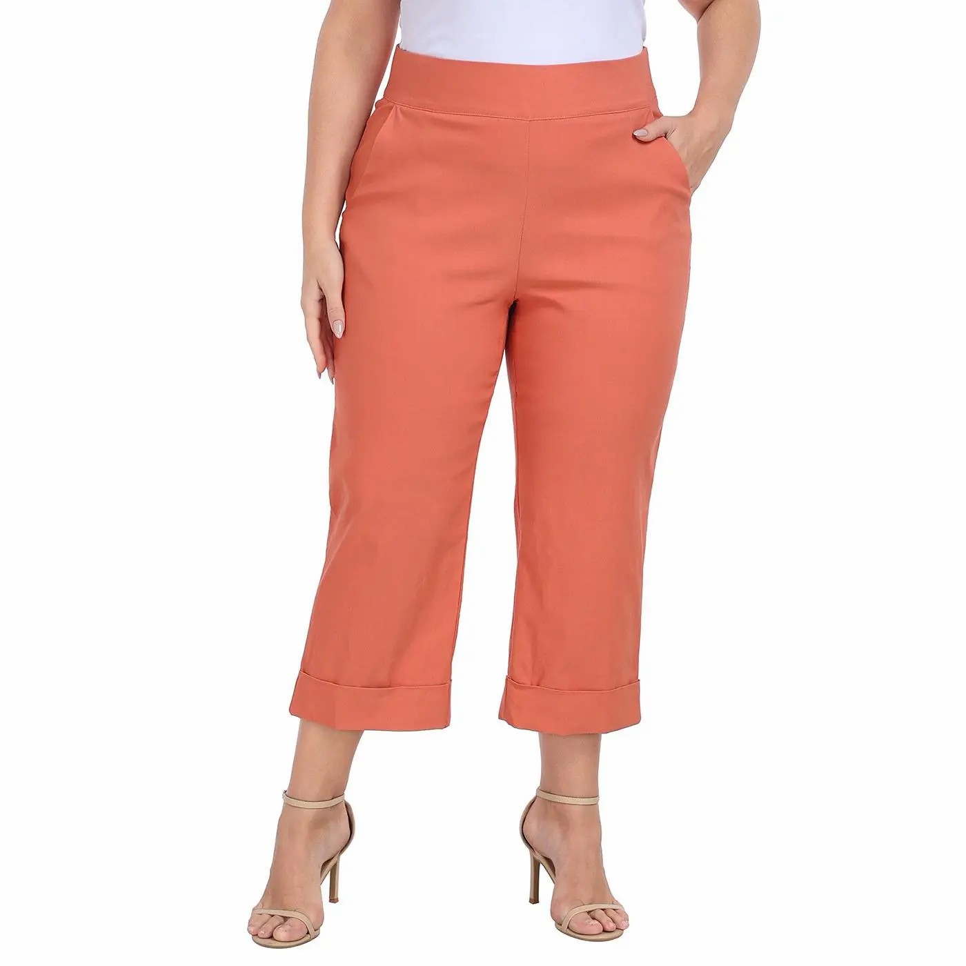 Women’s Plus Size Pull-On Tummy Control Capri Pants – Lightweight Everyday Comfort
