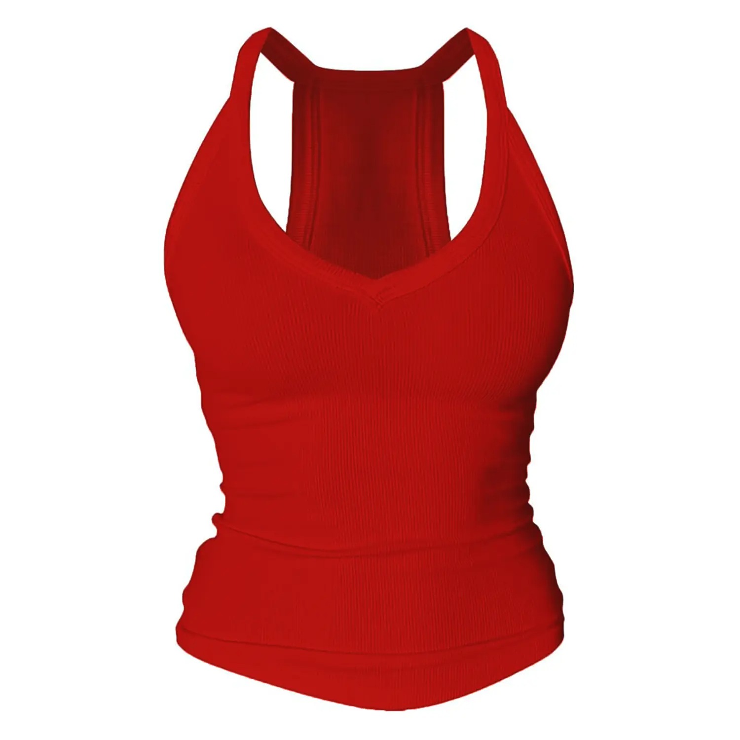 Women's V-Neck Racerback Cotton Tank Top Fitted Cami with Built-In Shelf Bra Basic Sleeveless Shirt