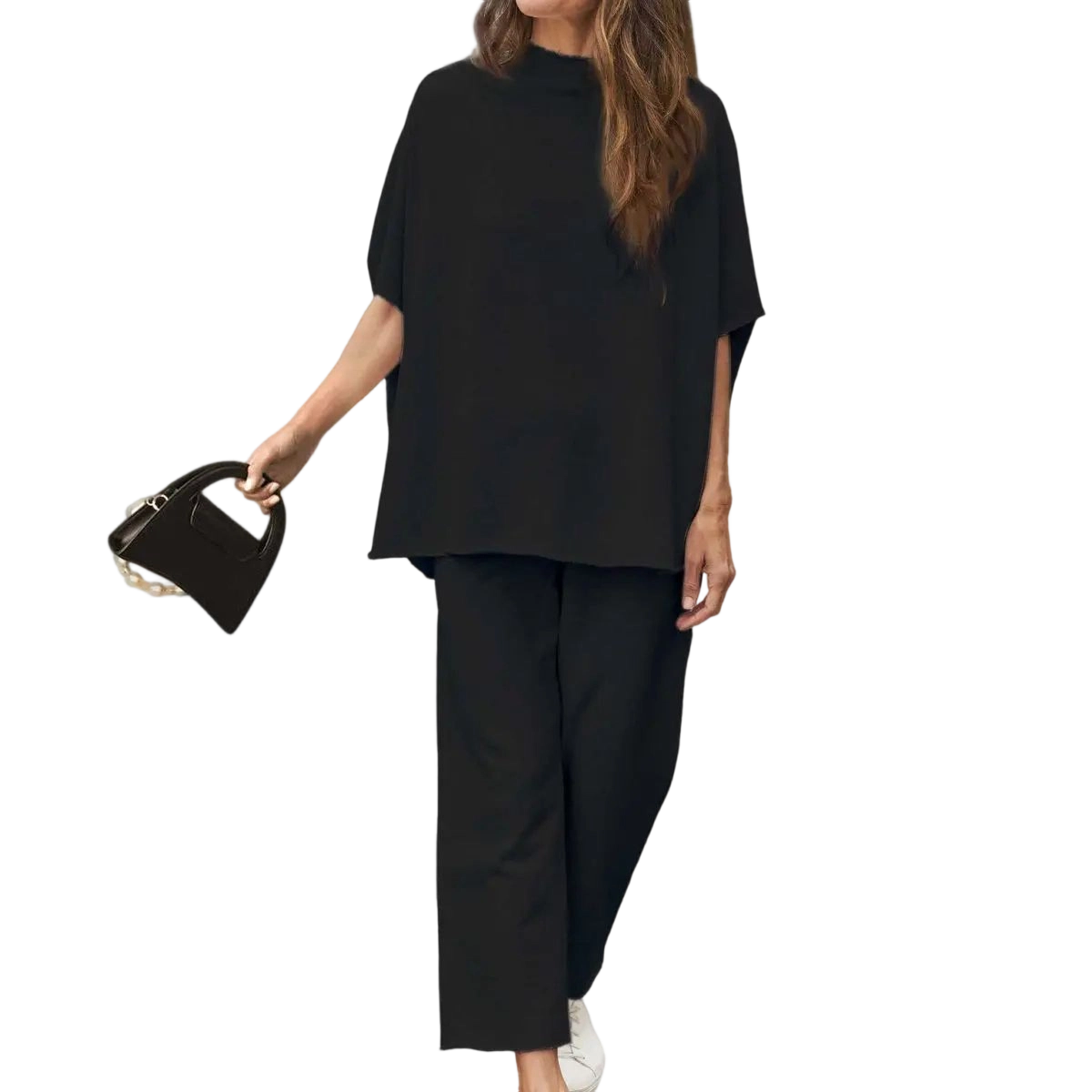 Women's Casual Two-Piece Outfits 3/4 Batwing Sleeve Capelet CrewNeck Pullover Top & Wide Leg Pants Lounge Sets Sweatsuit Blazer Trouser Womenswear Clothes Gamis