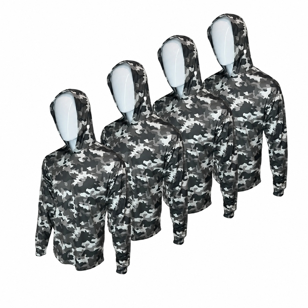 4 SHIRT PACK Hi Visibility ultra light weigh Long sleeve hoodie shirt / 100 % polyester birdeye Fabric for quick dry AVAIALBE IN VARIOUS COLORS
