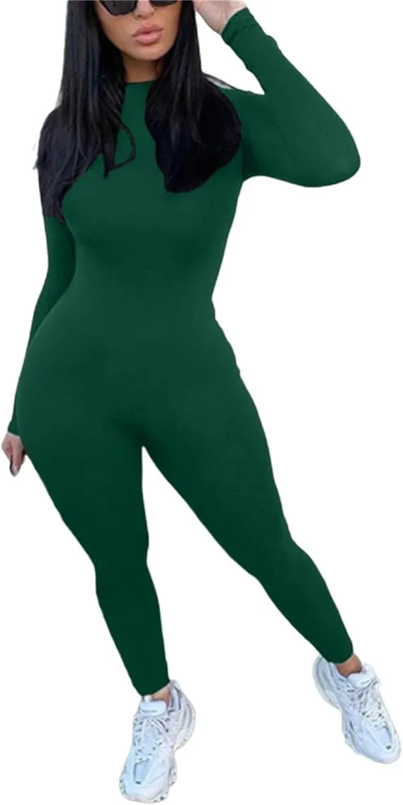 Women's Solid Round Neck Skinny Jumpsuit