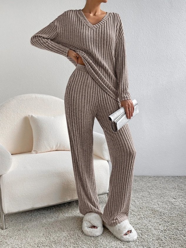 Women's Embossed Plain Daily Going Out Two-Piece Set Apricot Casual Spring/Fall Top With Pants Matching Set