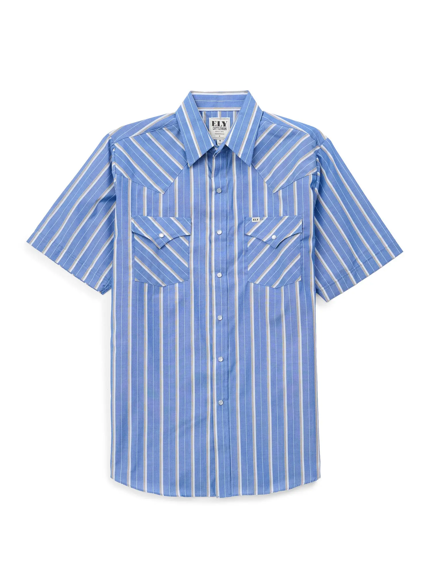 Men's Short-Sleeve Stripe Western Snap Shirt – Classic Casual Top with Functional Fabric & Pocket