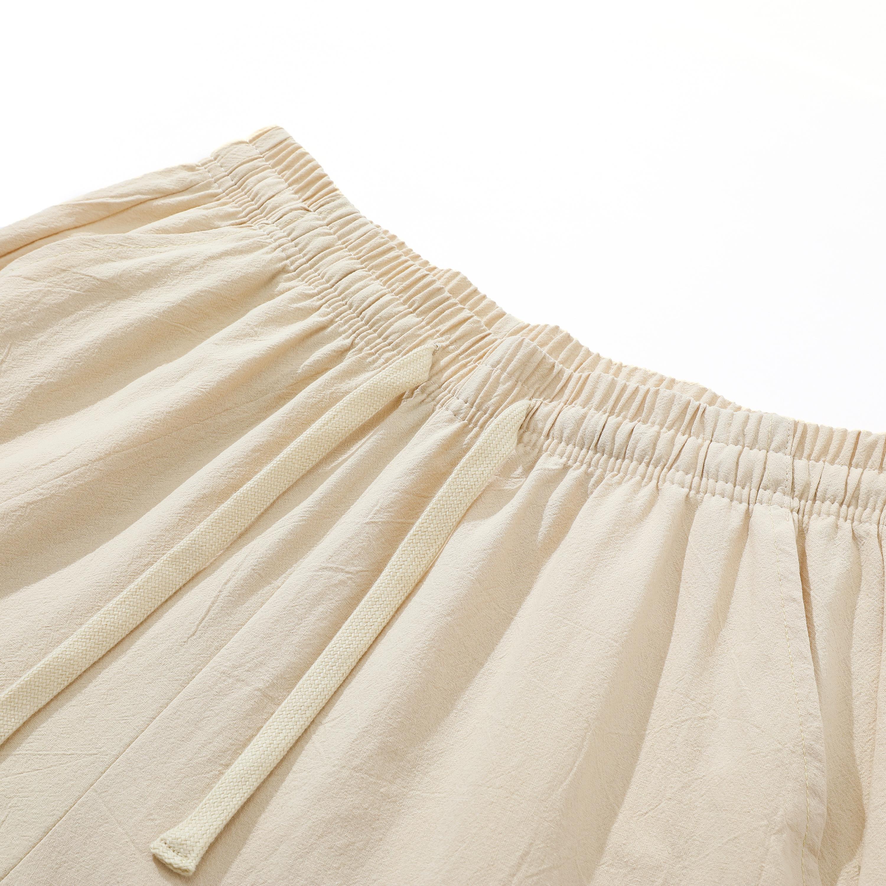 Minimalist Cotton-Linen Pants with Elastic Drawstring Waist
