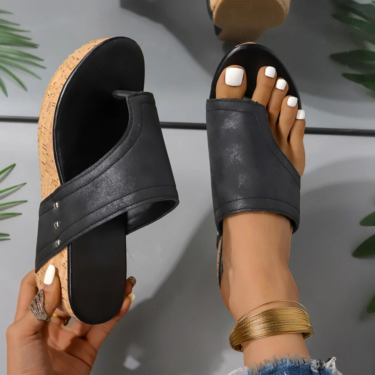 PU Leather Wedge Sandals (multiple color options)