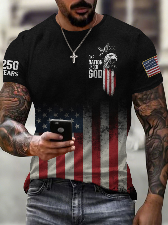Men'S Retro American Independence Day Printed Short Sleeved T-Shirt