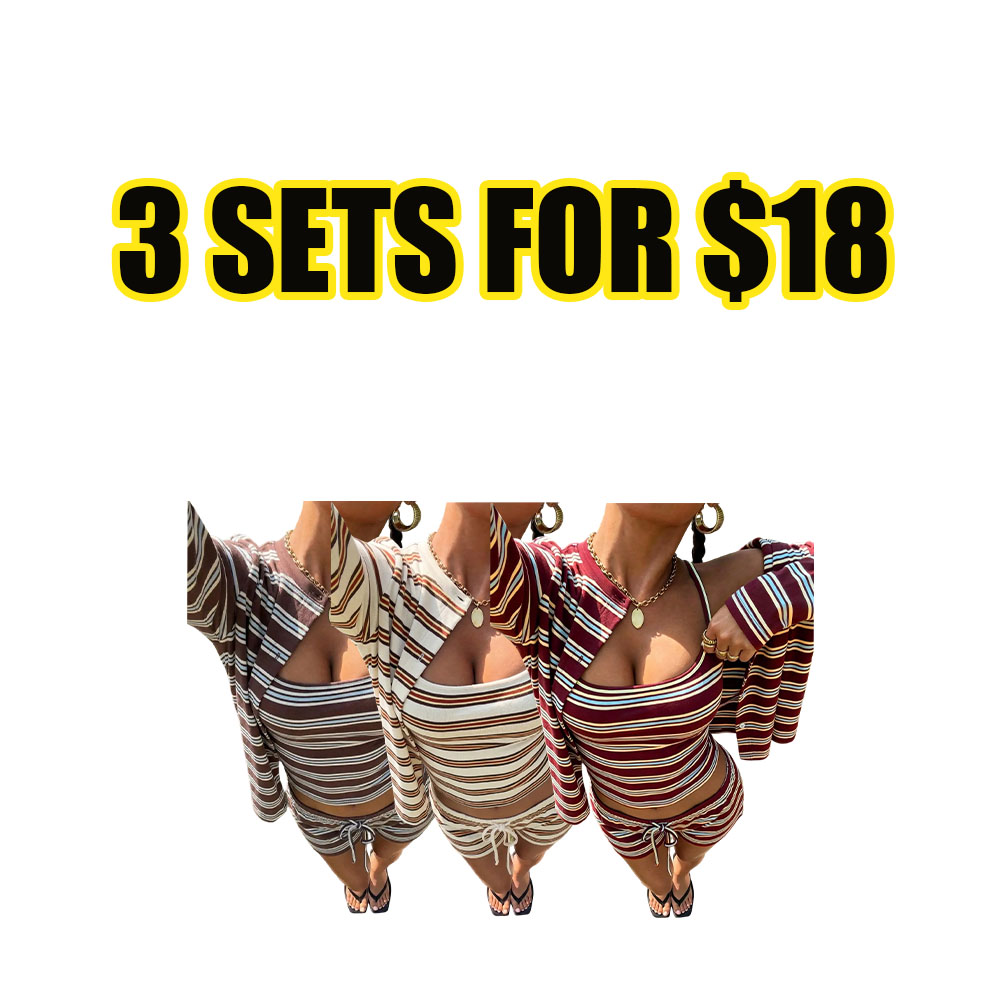 Stripe Ease 3-Piece Knit Tank Top Set – Casual Jacket & Shorts Street Outfit for Women