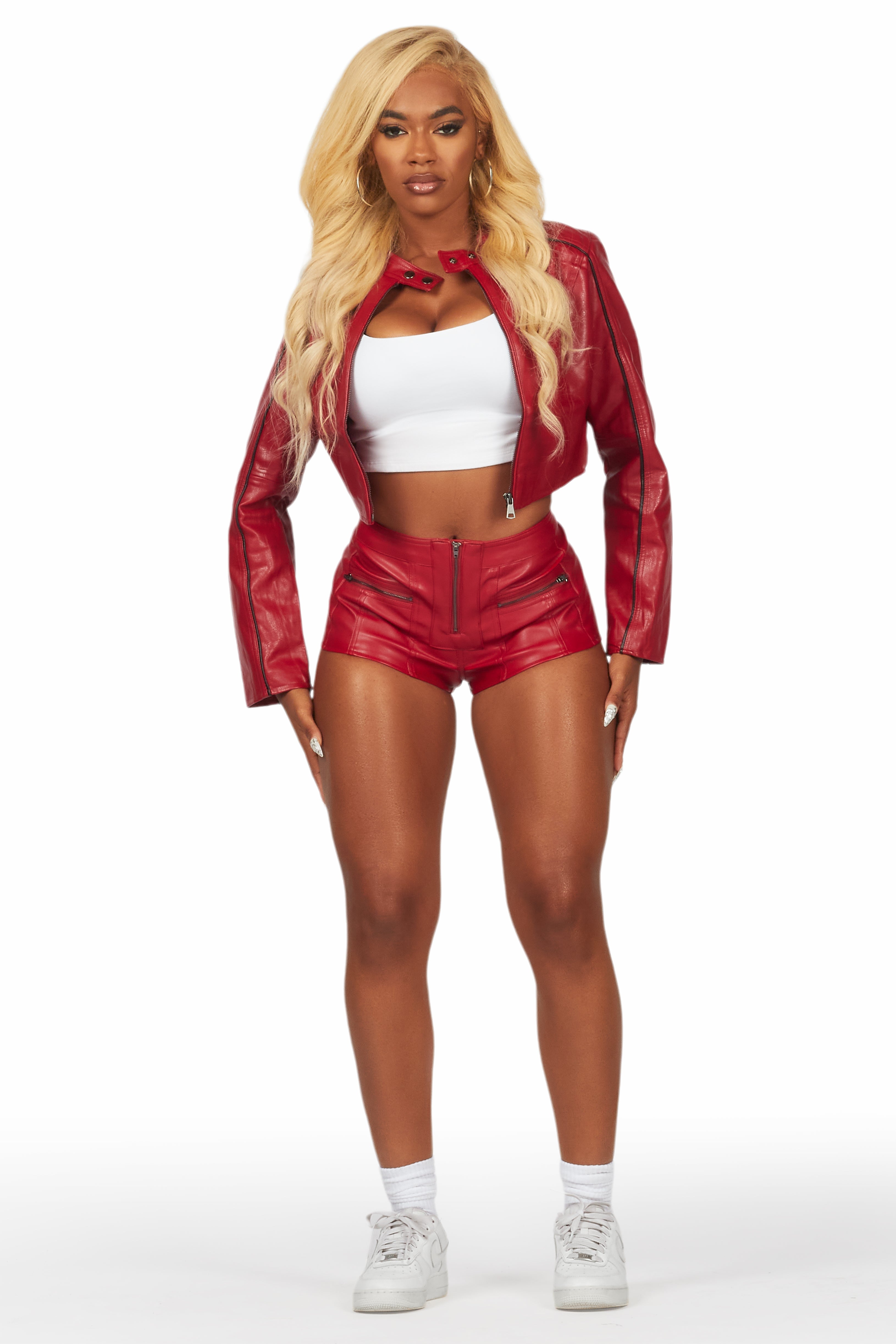 Khyyam Red Faux Leather Jacket