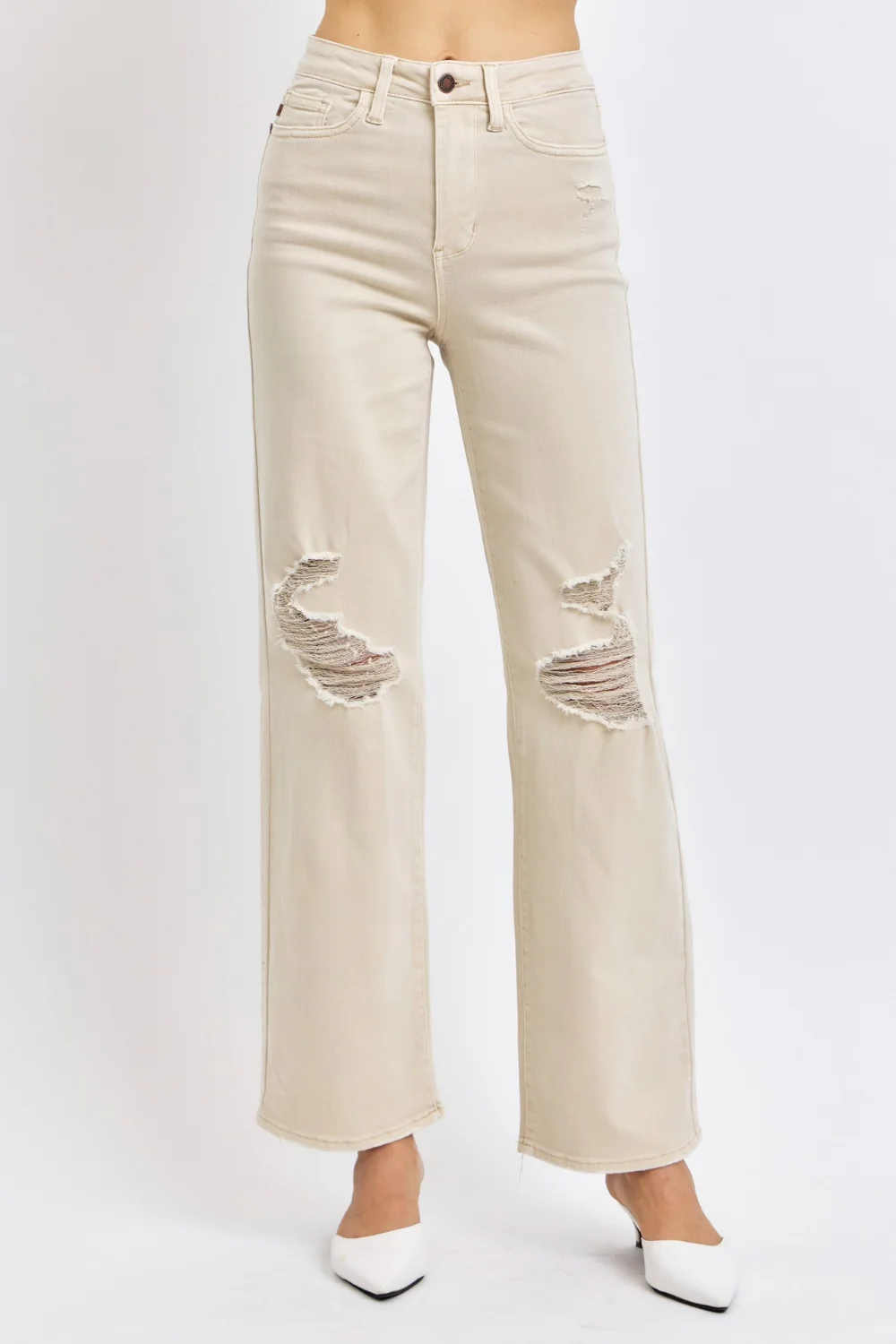 Blue Full Size High Waist Distressed Wide Leg Jeans