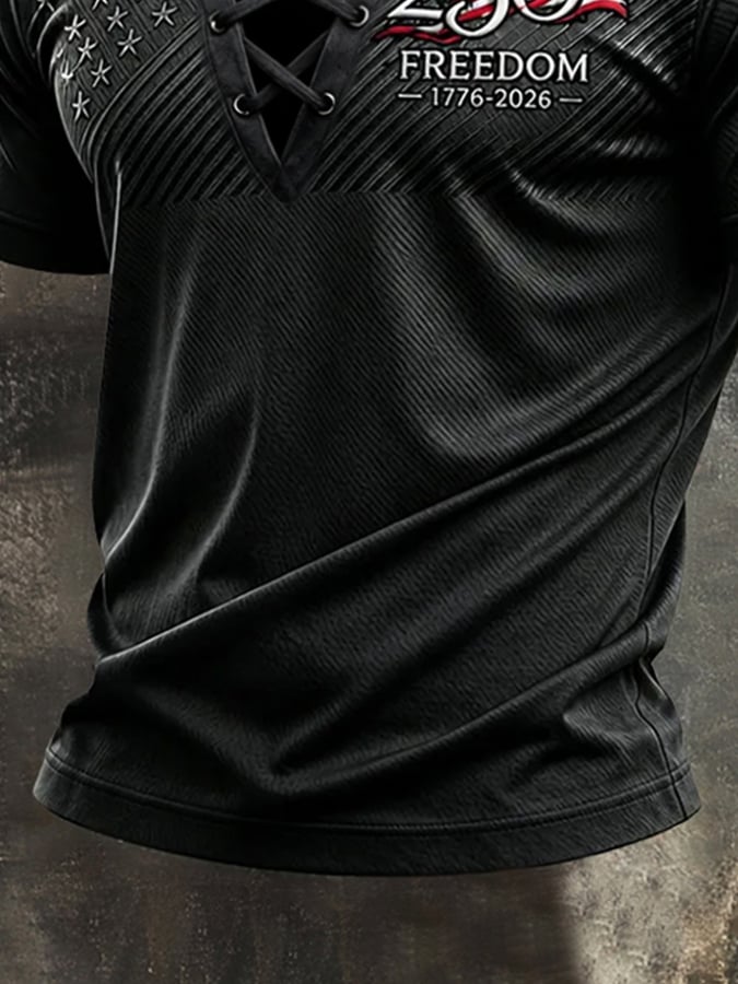 Men's Retro Independence Day Patriotic Cross-Strap V-Neck Short-Sleeve T-Shirt
