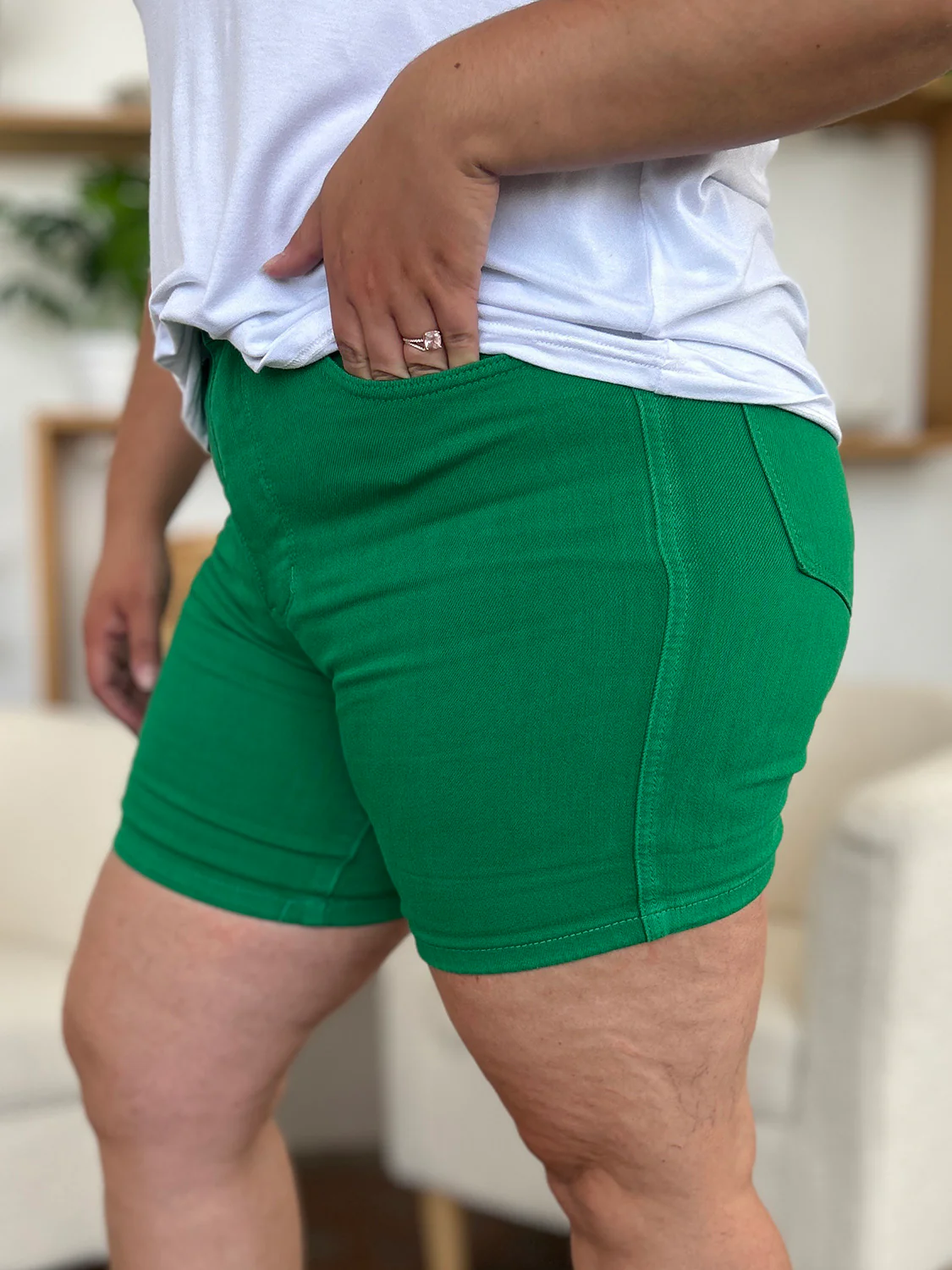 Blue Full Size Tummy Control Garment Dyed Denim Shorts