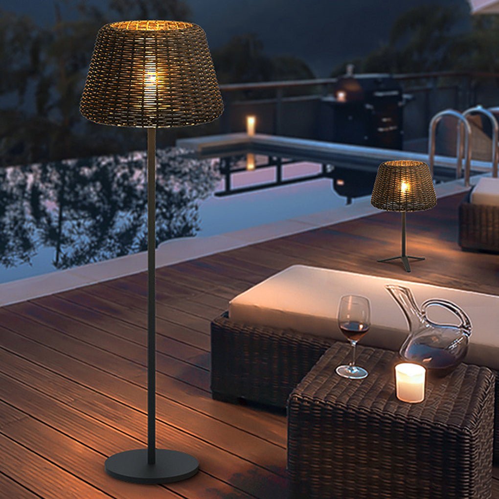 Rattan Craft Waterproof LED Outdoor Landscape Decorative Lighting Chandelier Table Lamp