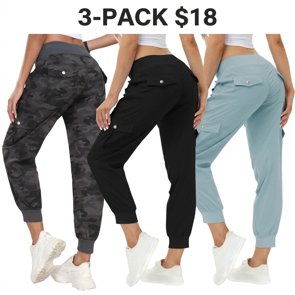 PLUS SIZE Lightweight Hiking Cargo Pants Outdoor Quick Dry Casual Travel Sweatpants Joggers Elastic Waist 6 Pockets